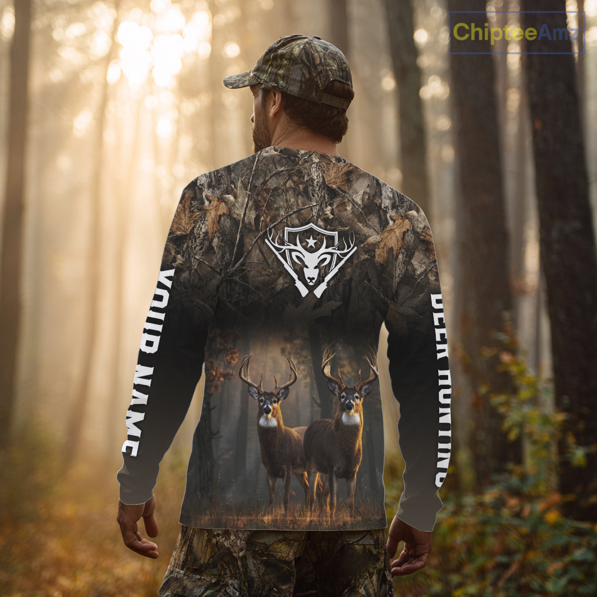 Personalized Forest Camo Deer Hunting Clothes Custom Name Whitetail Deer Design Hunting Hoodie NBT305