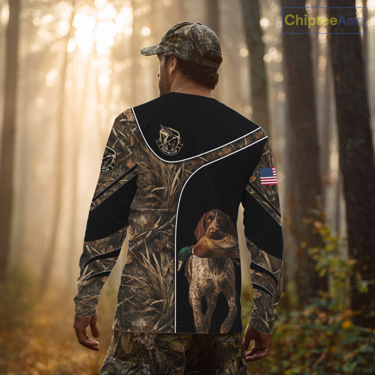 Duck Hunting with German Wirehaired Pointer Dog Camo Custom Name Shirts, Duck Hunting Shirts for Hunter NBT157