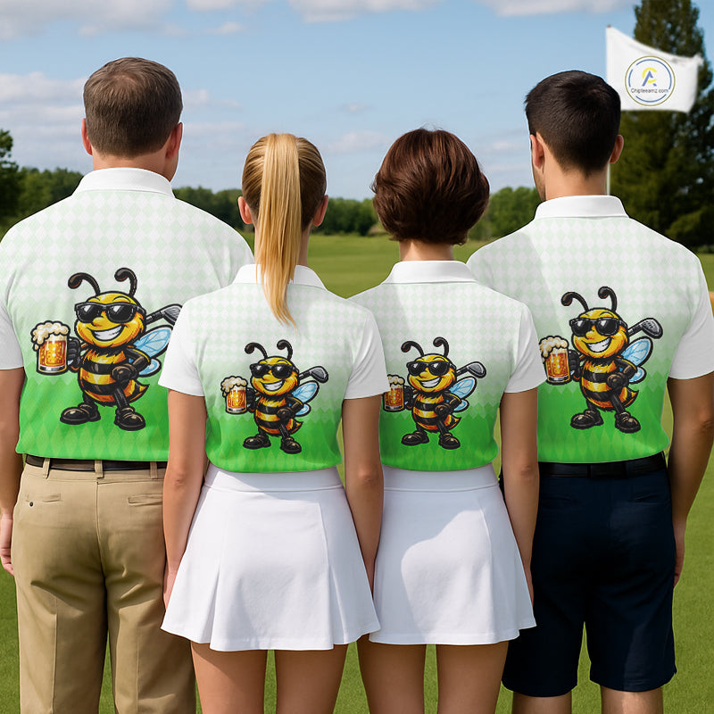 Funny Bee Golf Polo Shirt For Men, Cute Bee With Beer Print Shirt, Sporty Animal Golf Gift|Green NBT665