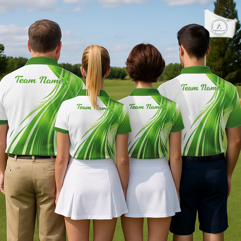 Mens Golf Polo Shirt Green And White Custom Golf Shirts For Team Personalized Golf Gifts NBT570