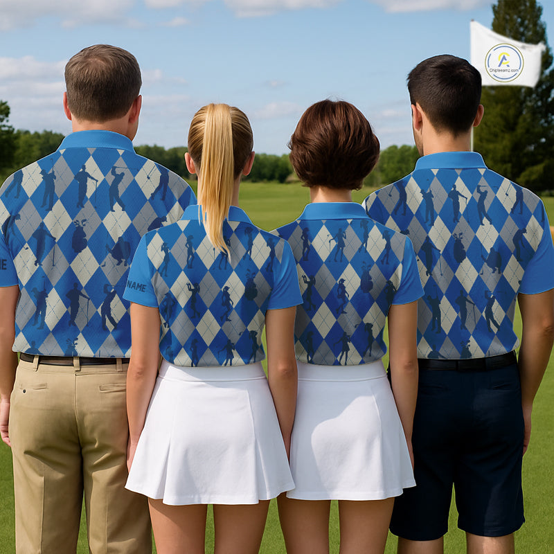 Blue Argyle Mens Golf Polo Shirts, Golf Shirts Custom Team Golf Polo For Men Team Golf Tops NBT489
