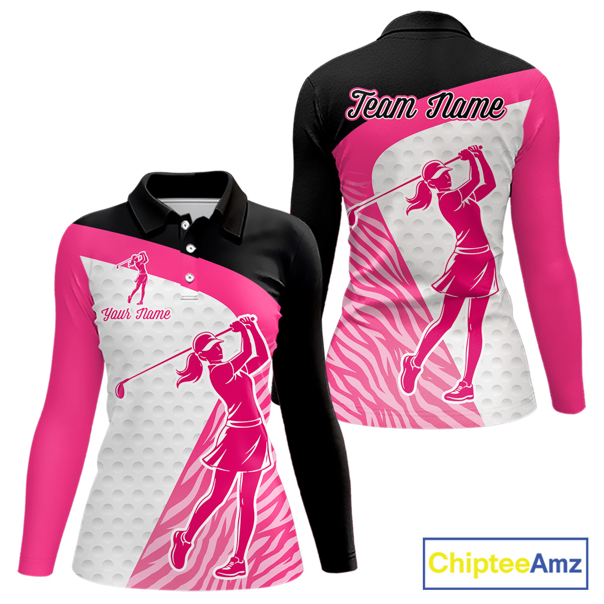 Pink Zebra Pattern Womens Golf Polo Shirts Custom Name Gift For Golf Lovers NBT580