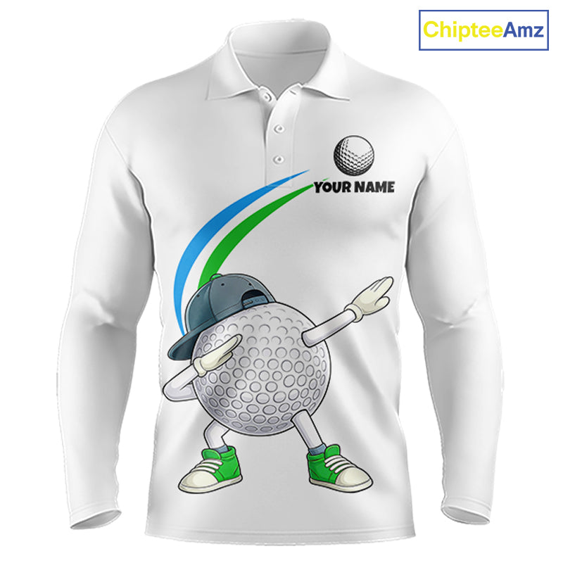 White Funny Golf Ball Custom Team Polo Shirt, Personalized Mens Golf Polo Shirt, Golf Lovers Gift NBT603