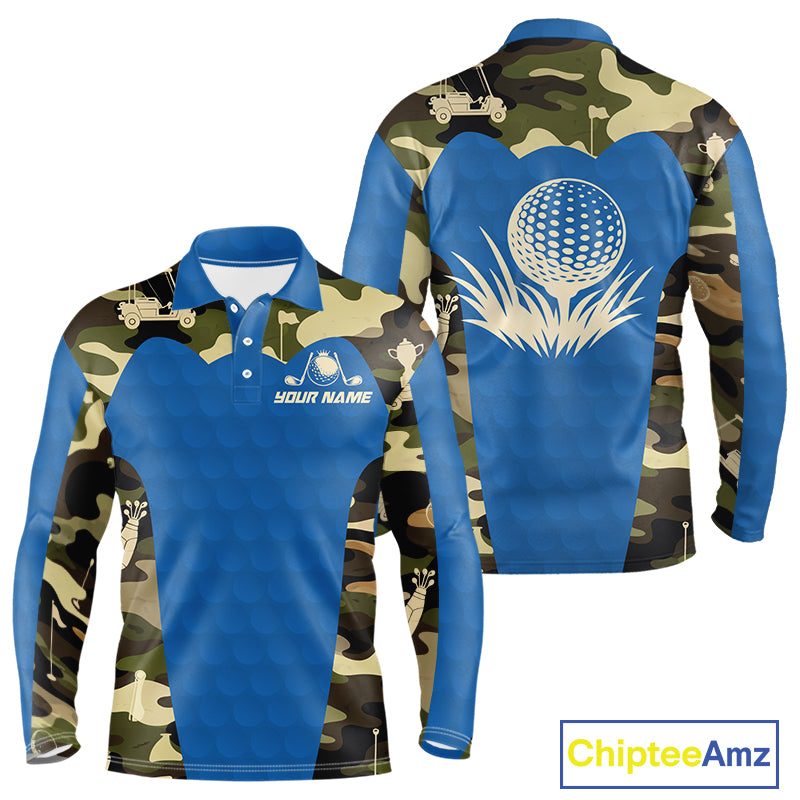 Blue Camo Mens Golf Polo Shirts Custom Golf Outfit For Mens, Team Golf Shirts NBT632