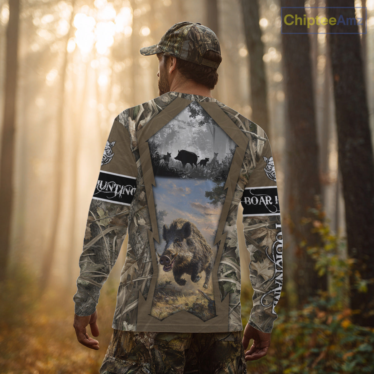 Brown Camo Wild Boar Hunting Shirt Custom Name Hunting Clothes Gifts for Hunter NBT125