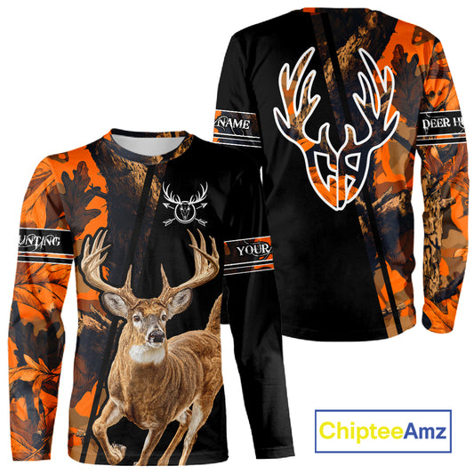 Orange Forest Camo Deer Hunting Shirts, Deer Hunting With Full All Over 3D For Deer Hunters NBT274
