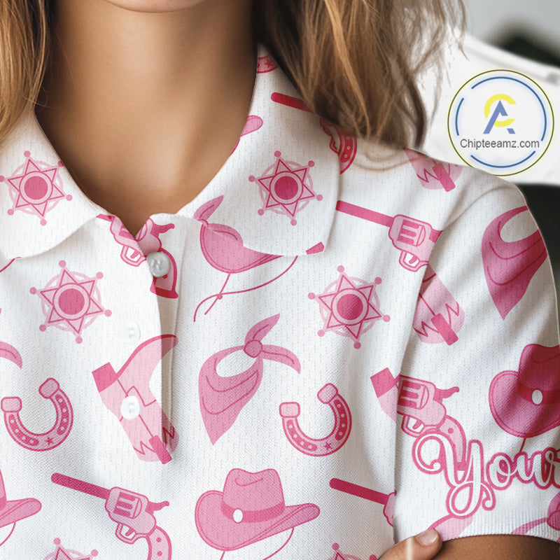 Pink Western Cowgirl Womens Golf Polo Shirts, Cute Cowgirl Golf Shirts, Funny Country Style Shirt NBT476