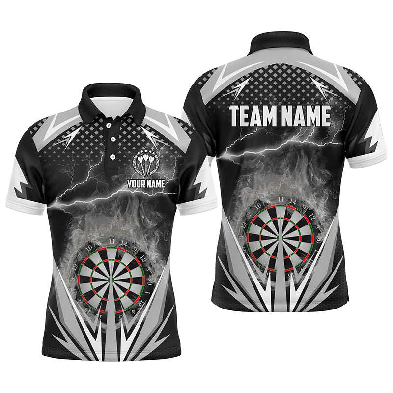 Black & White Thunder Flame Darts Mens Polo Shirt Custom Darts Shirt For Men Dart Jerseys LDT1079
