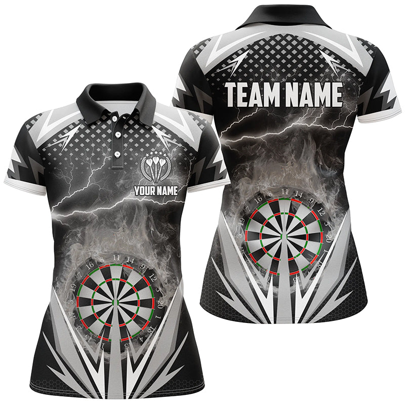 Black & White Thunder Flame Darts Polo Shirt Custom Darts Shirt For Women Dart Jerseys LDT1079