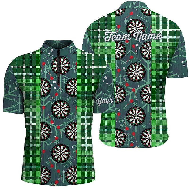 Christmas Darts Flannel Plaid Pattern Green Quarter-Zip Shirt Custom Darts Jersey For Men LDT0895