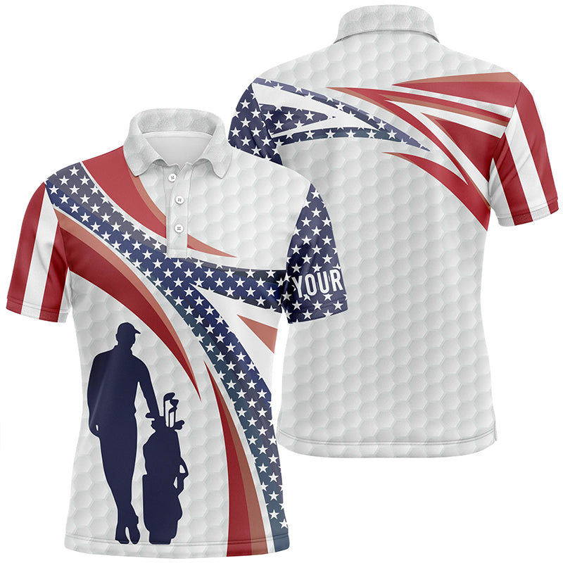 American Flag Golf Pattern Mens Polo Shirts Custom Patriotic Golf Shirts For Men Golf Gifts LDT0414