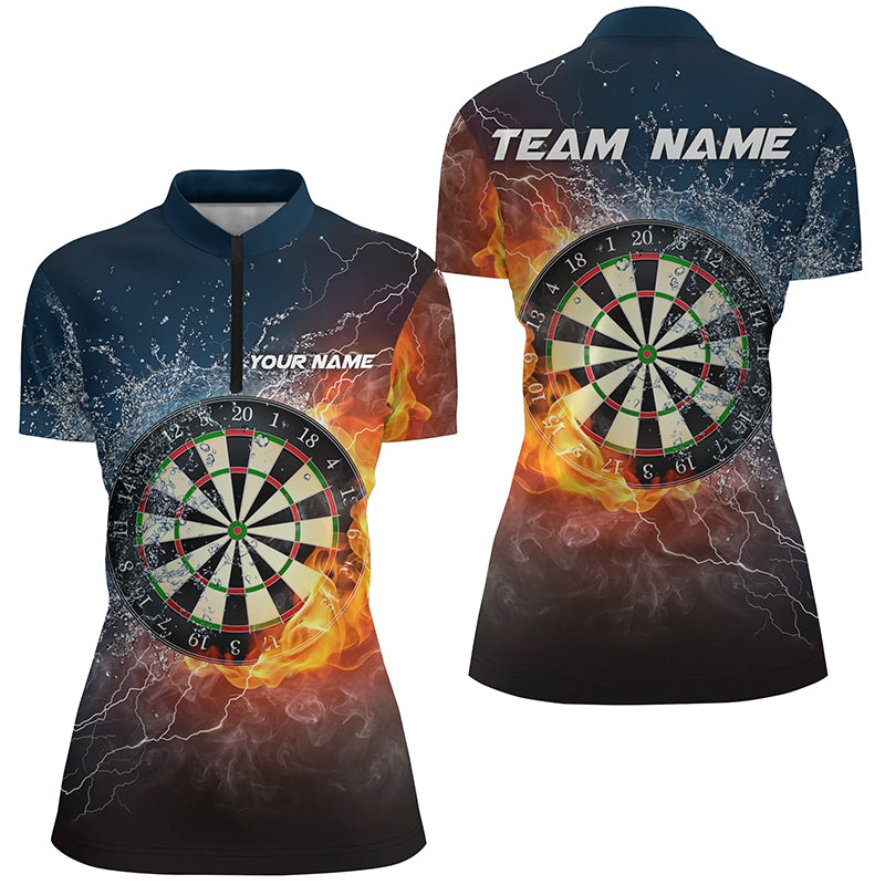 Fire & Water Dartboard Personalized Womens Darts Quarter Zip Shirt Women Darts Jersey LDT0967