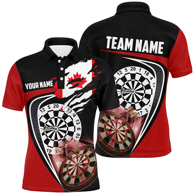 Black Red Canadian Flag Mens Darts Polo Shirt Custom Patriotic Dart Jerseys For Men LDT1387