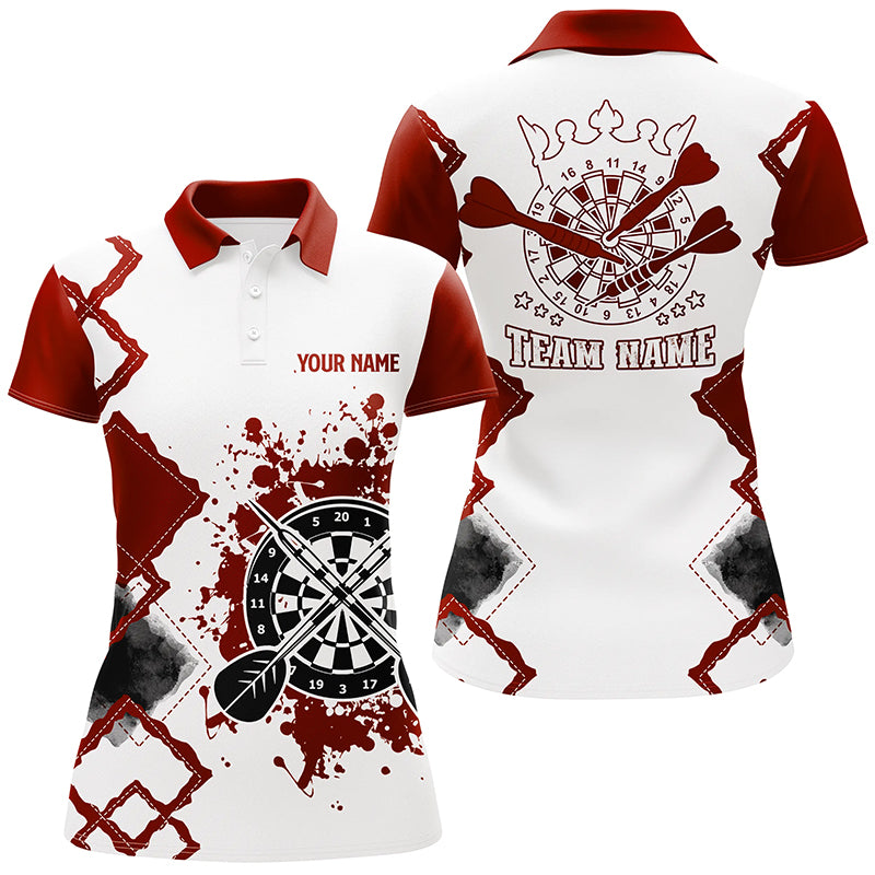 Red White Personalized Womens Darts Polo Shirt Custom Team Darts Jersey Shirt For Women LDT0978