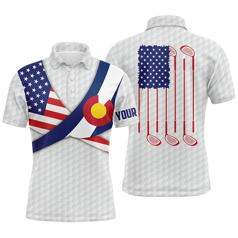 Colorado Flag White Golf Pattern Mens Polo Shirt Patriotic Golf Shirts For Men Golf Gifts LDT0784