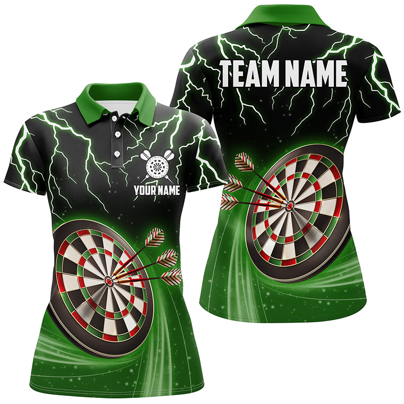Green Thunder Lightning Womens Darts Polo Shirt Custom Darts Shirt For Women Dart Jerseys LDT1454