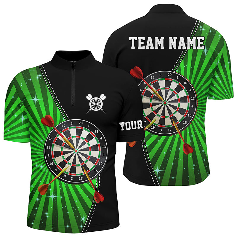 Black Green Halo Mens Darts Quarter Zip Shirt Custom Cool Darts Shirt For Men Dart Jerseys LDT1463