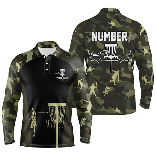 Green Camo Mens Disc Golf Polo Shirts, Custom Camouflage Golf Shirts For Men, Disc Golf Gifts LDT0086