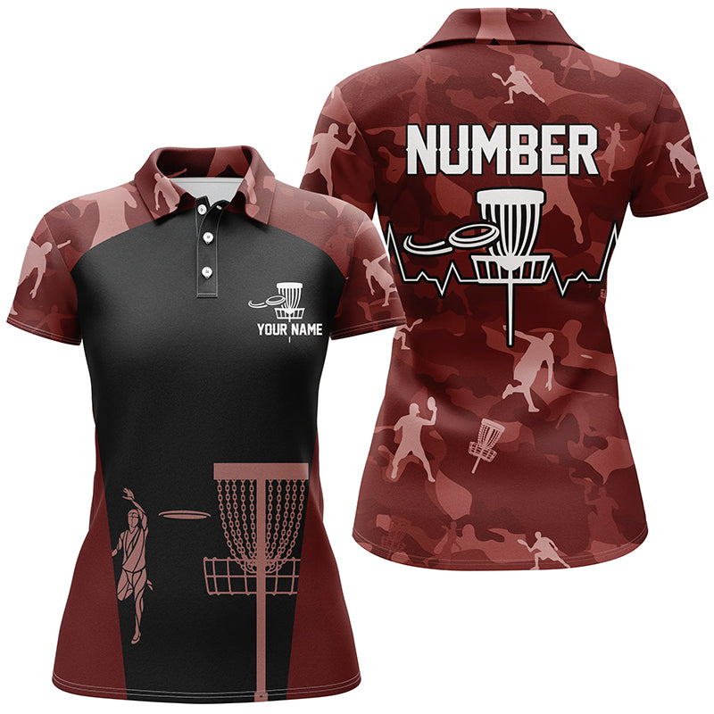 Red Camo Womens Disc Golf Polo Shirts, Custom Camouflage Golf Shirts For Women, Disc Golf Gifts LDT0087