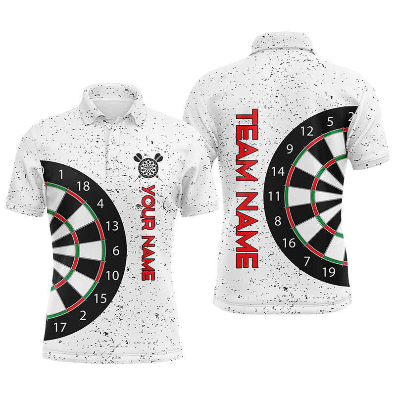 Mens Personalized White Grunge Dartboard Custom Polo Shirt Cool Dart Team Jersey For Men LDT0338
