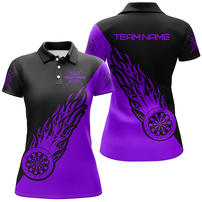 Personalized Purple Black Flame Womens Darts Polo Shirt Darts Shirt For Women Dart Jerseys LDT1342