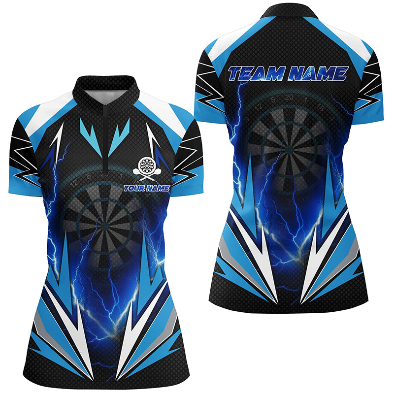 Blue Thunder Lightning Darts Quarter Zip Shirt Custom Dart Shirts For Women Dart Jerseys LDT1354