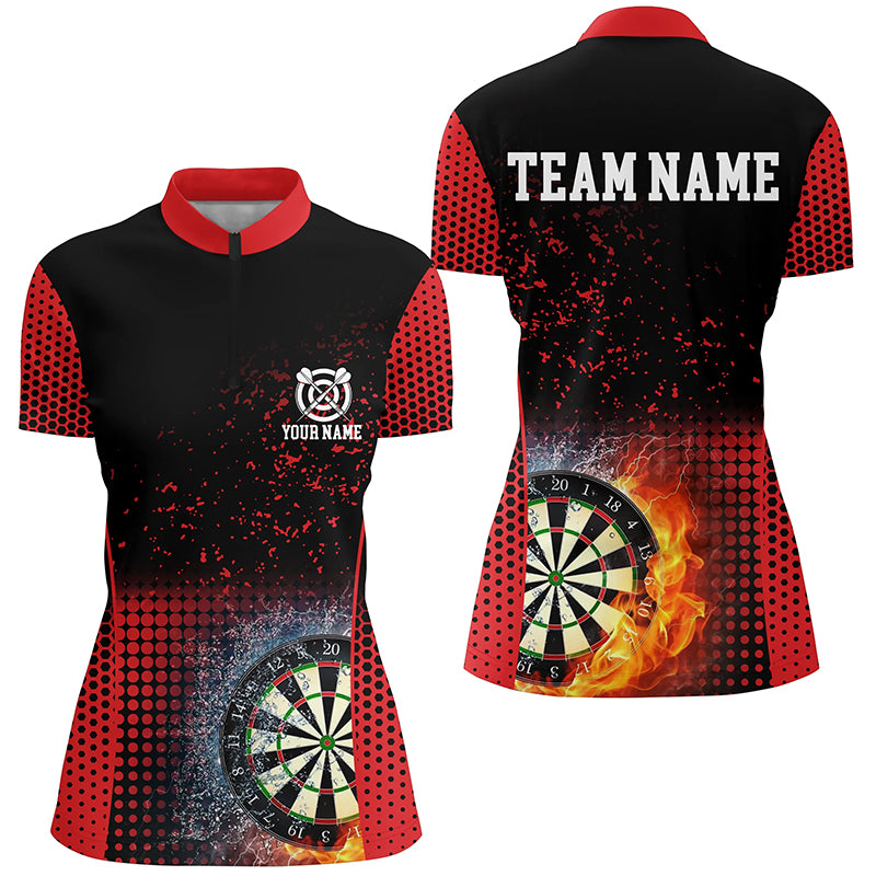 Red Black Fire & Water Darts Quarter Zip Shirt Custom Darts Shirt For Women Dart Jerseys LDT1360