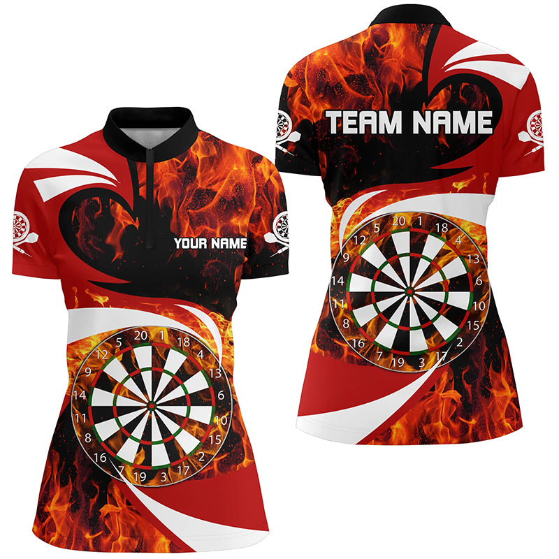 Fire Flame Dartboard Womens Dart Quarter Zip Shirts Custom Womens Darts Shirt Dart Jerseys LDT1365