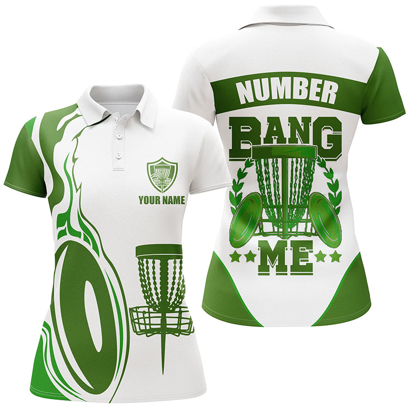 Bang Me Womens Disc Golf Tops Dark Green & White Custom Polo Shirt For Womens, Disc Golf Disc LDT0161