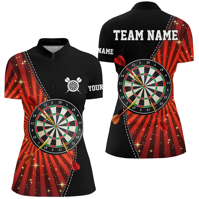 Black Orange Halo Darts Quarter Zip Shirt Custom Cool Darts Shirt For Women Dart Jerseys LDT1002