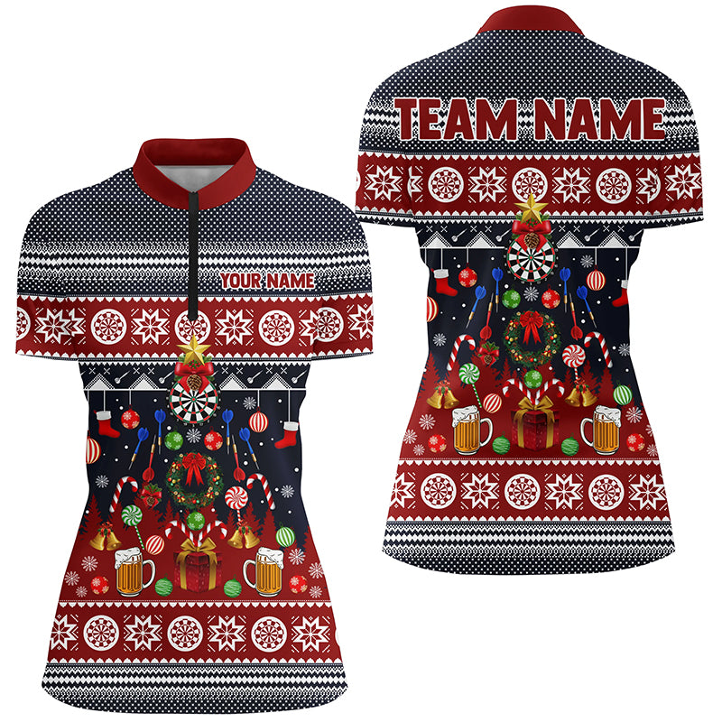 Personalized Christmas Darts Quarter Zip Shirt Custom Darts Shirt For Women Darts Jersey LDT0795