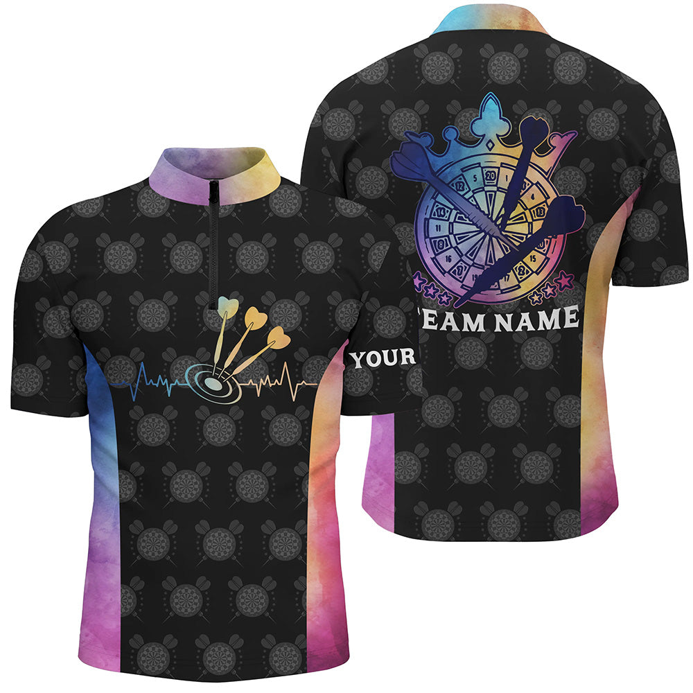 Darts Heartbeat Tie Dye Quarter-Zip Shirts Personalized Darts Shirt For Men Dart Jersey LDT0805
