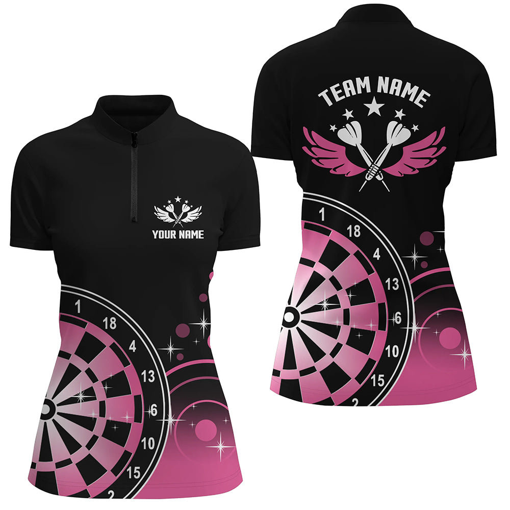 Personalized Darts Wings Black & Pink Quarter-Zip Shirt Cute Women Darts Shirt Dart Jersey LDT0510