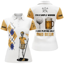 Load image into Gallery viewer, I'm A Simple Woman Skull Beer Argyle Pattern Golf Polo Shirts Beer Golf Shirts For Women LDT0528