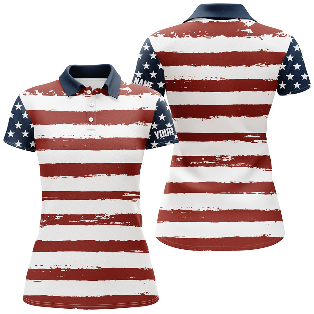American Flag Patriotic All Over Print Golf Polo Shirt Custom Retro Usa Golf Shirt For Women LDT0541