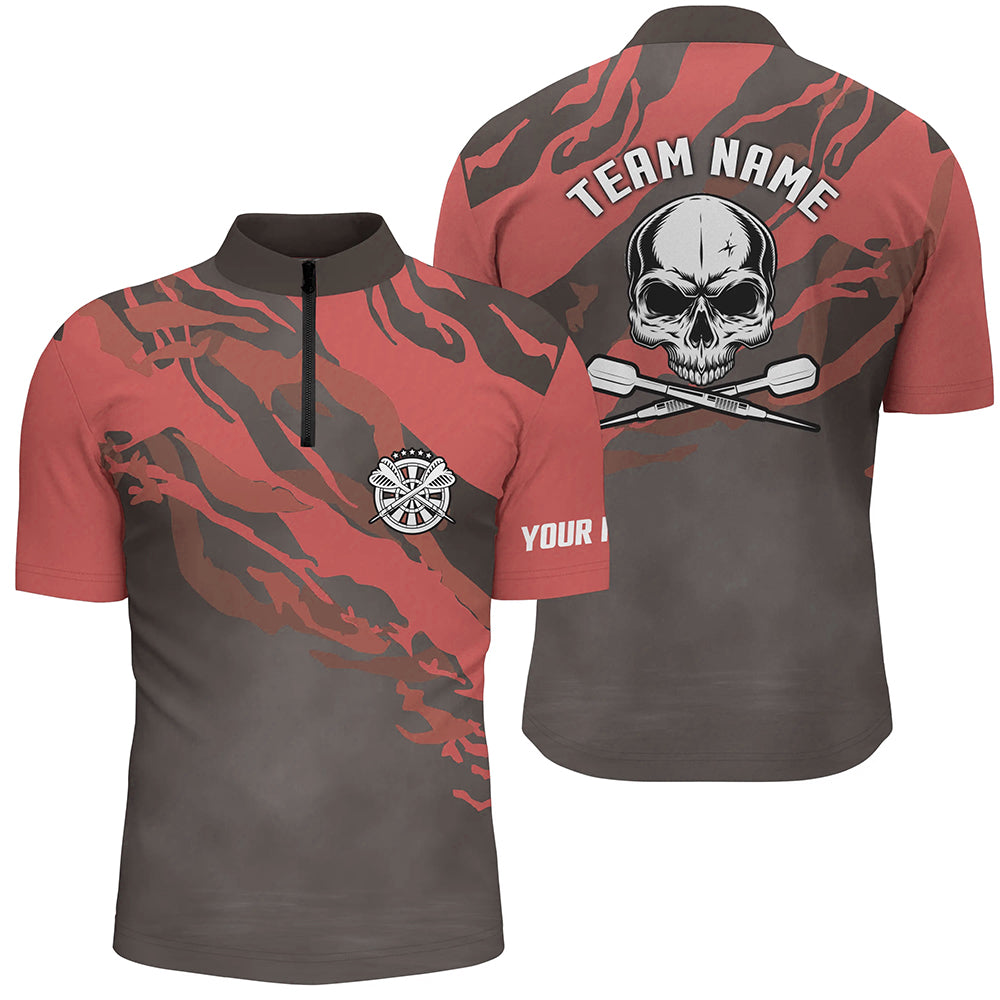Personalized Red Skull Darts Quarter Zip Shirt Custom Darts Shirt For Men Dart Jerseys LDT1068