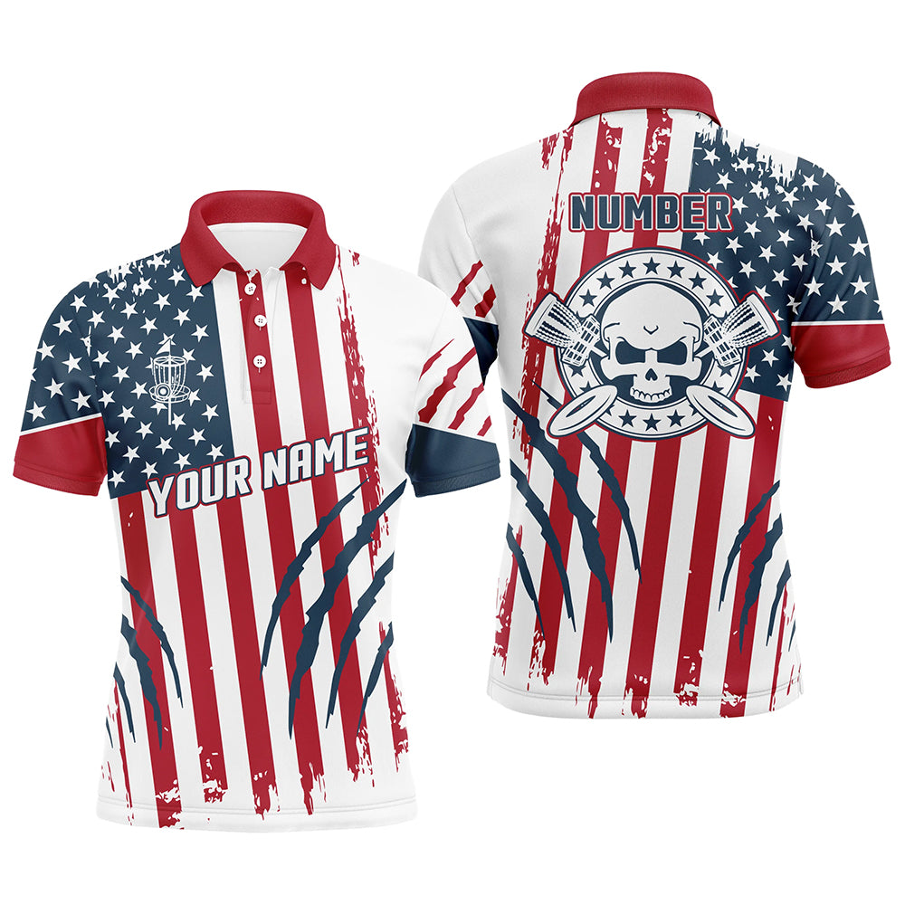 American Flag Scratches Custom Mens Disc Golf Polo Shirts Patriotic Disc Golf Gifts For Men LDT0281