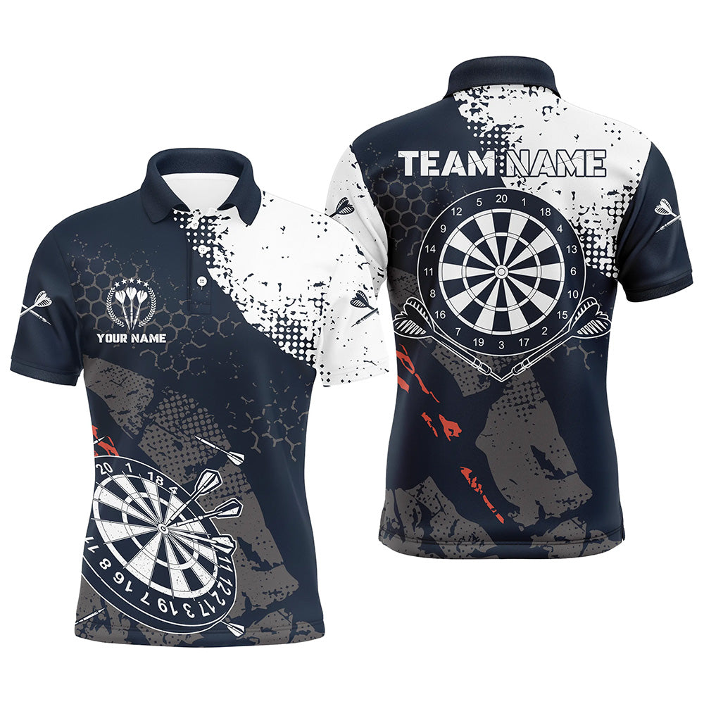 Retro Navy White Pattern Custom Mens Darts Polo Shirts Dart Team Jerseys For Men LDT0900