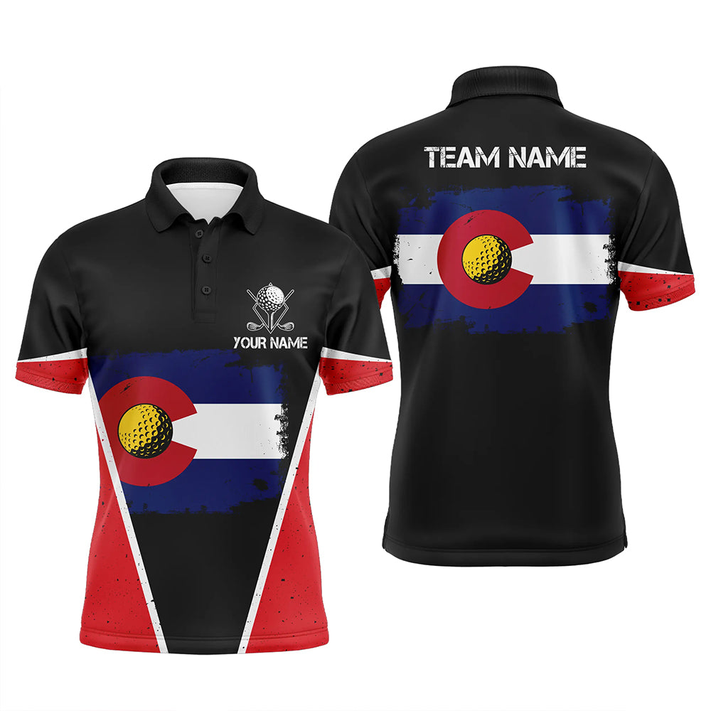 Retro Colorado Flag Black Mens Golf Polo Shirts Custom Patriotic Golf Shirts For Men LDT0328