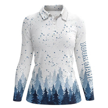 Load image into Gallery viewer, Watercolor Blue Christmas Trees & Snowfall Women Golf Polo Shirt Winter Golf Shirts For Women LDT0659