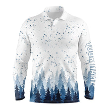 Load image into Gallery viewer, Watercolor Blue Christmas Trees & Snowfall Men Golf Polo Shirts Winter Golf Shirts For Men LDT0659