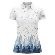 Load image into Gallery viewer, Watercolor Blue Christmas Trees & Snowfall Women Golf Polo Shirt Winter Golf Shirts For Women LDT0659