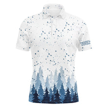 Load image into Gallery viewer, Watercolor Blue Christmas Trees & Snowfall Men Golf Polo Shirts Winter Golf Shirts For Men LDT0659