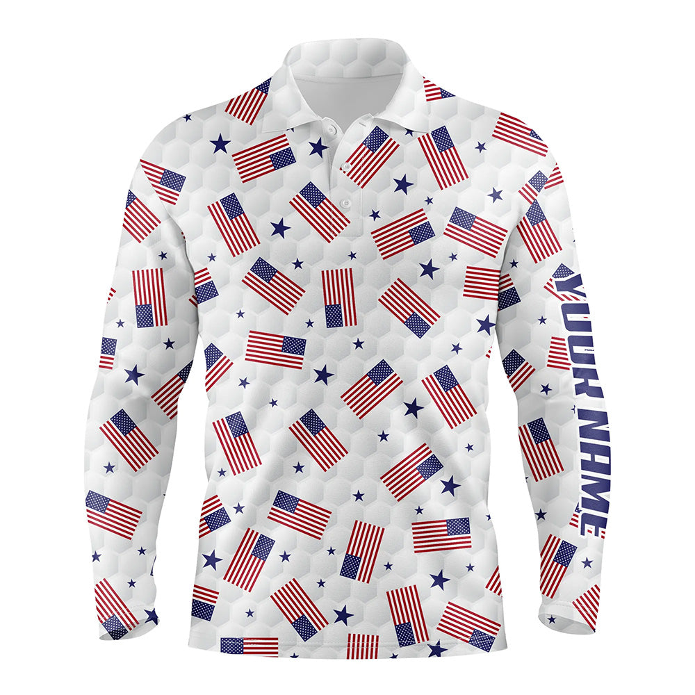 American Flag Golf Pattern Mens Polo Shirts Custom Patriotic Golf Shirts For Men Golf Gifts LDT0388