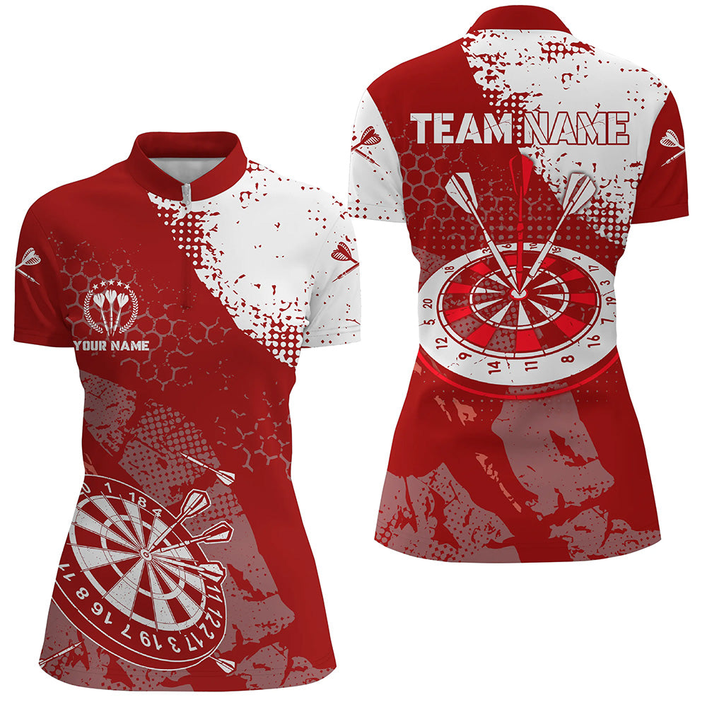 Retro Red White Pattern Custom Womens Darts Quarter-zip Shirts Dart Team Jerseys For Women LDT0704
