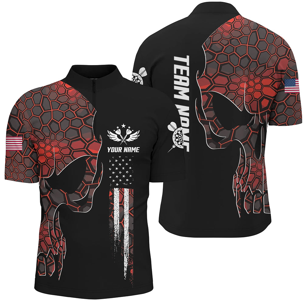 Red Geometric Camo American Flag Skull Darts Quarter Zip Shirt Patriotic Men Dart Jerseys LDT0990