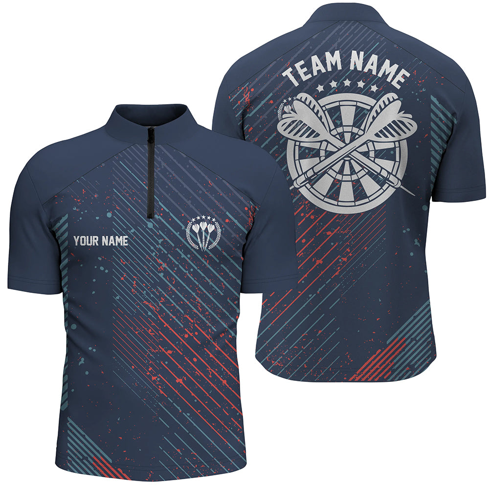 Personalized Red Blue Geometric Pattern Darts Quarter-Zip Shirt Navy Darts Jersey For Men LDT0484
