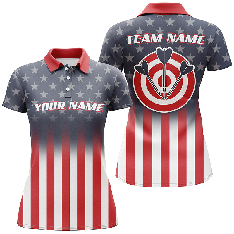 Gradient American Flag Womens Darts Polo Shirt Custom Patriotic Dart Jerseys For Women LDT1047