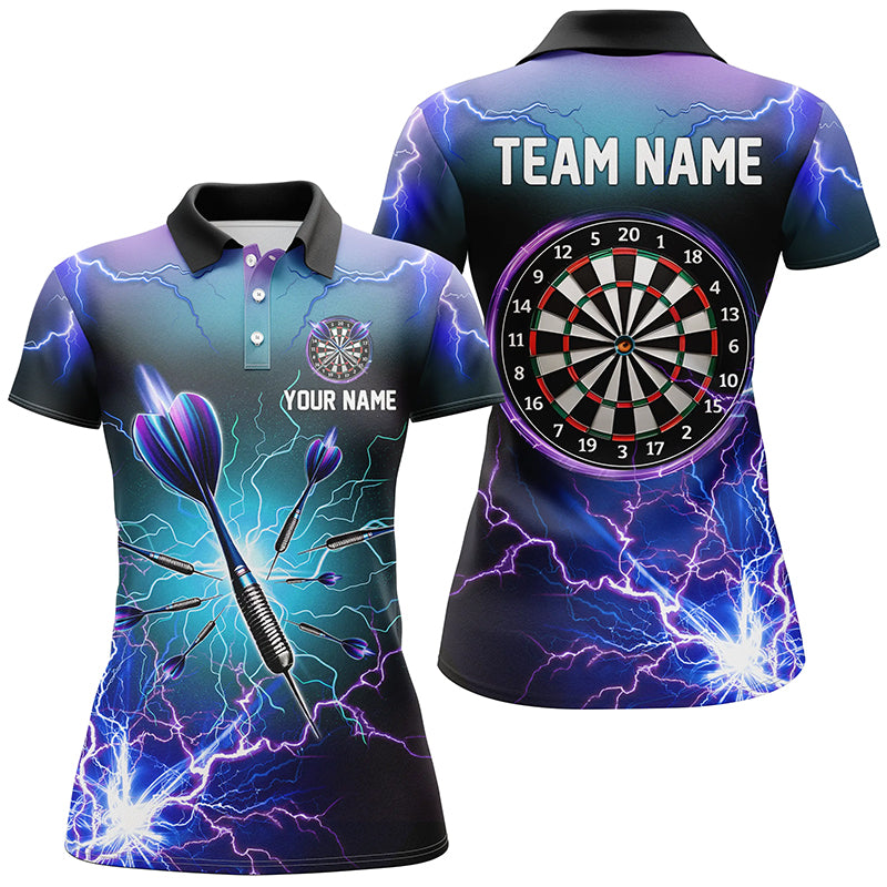 Purple Thunder Lightning 3D Darts Polo Shirt Custom Dart Shirts For Women Dart Jerseys LDT1243