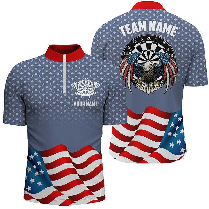 American Flag Patriotic Dart Quarter Zip Shirt Eagle Stars Pattern Custom Mens Dart Jersey LDT0634